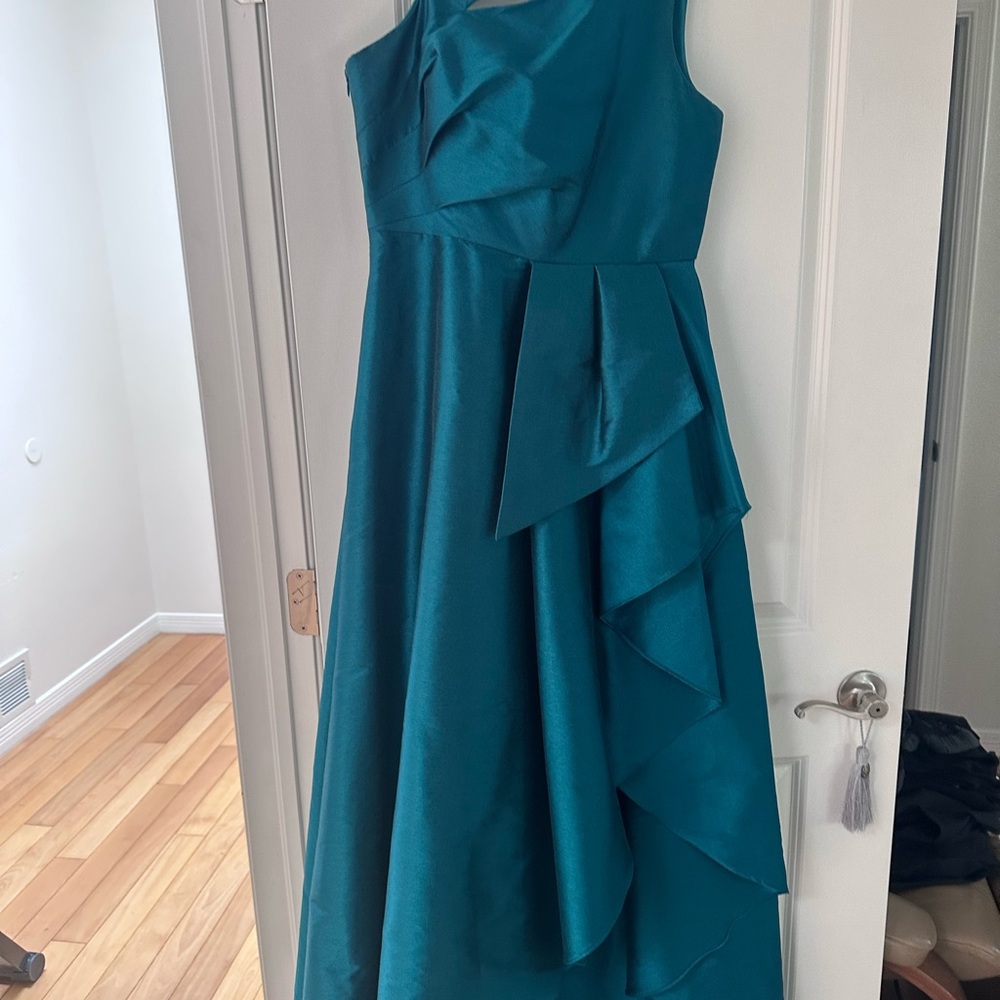 Adrianna Papell Teal Satin Ruffle Dress